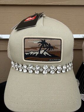 Quiksilver NEW Custom Women's Tan Rhinestone Patch Trucker Cap